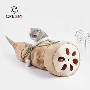 CRESTY 반려동물 용품 연뿌리 고양이 터널 장난감 해먹 반폐쇄하다 고양이 숨숨집