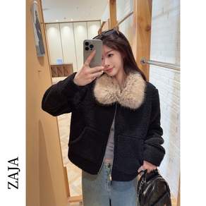 ZAJA 여성 양털자켓 퍼카라 숏집업 누빔안감 겨울 아우터