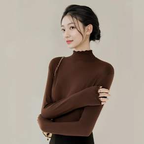 여자 얇은 프릴 반목 긴팔티 피치기모 목티 레이어드 반폴라티 롱티