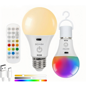 E27 충전식 RGB 전구 리모컨 색상조절 타이머 무드등 캠핑 비상조명