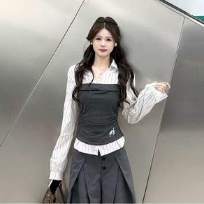 AURALA 여성 데일리 슬림핏 긴팔 블라우스 패션 오피스룩 블라우스