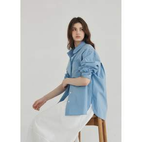 [로시로우] Side Slit Cotton Shirt blue