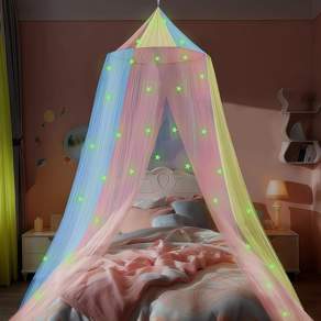 gogofree 여아용 야광 별 프린세스 침대 캐노피 모기장