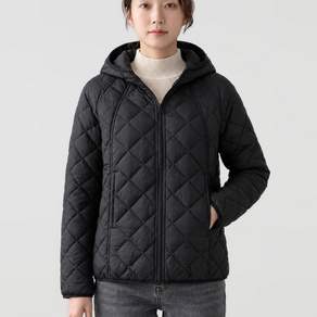 NUNUHANA 여성 간절기 후드 퀼팅 경량 숏패딩