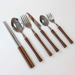 라임키친 수저포크 젓가락 2인 6종 304스텐 원목손잡이 커트러리