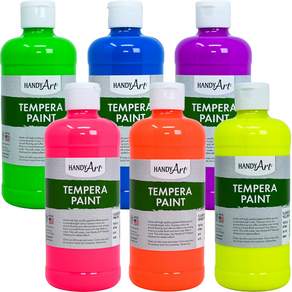 핸디 아트 형광 템페라 페인트 세트당 6개 Handy Art Tempera Paint Set of 6 Fluorescent Colors 16 oz Bottle Bright, 미정