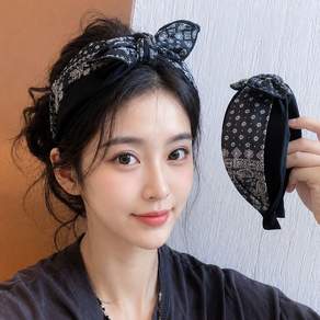 (1+1) 페이즐리 반다나 리본헤어밴드 귀안아픈 와이드머리띠 2종 세트