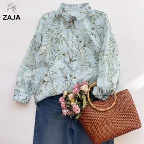 ZAJA 여성 봄 가을 루즈핏 긴팔 카라 셔츠 데일리 남방