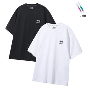 지프 JEEP 반팔 티셔츠 남녀 공용 커플 세미 오버핏 반팔티 1+1 화이트 블랙 2팩(싹스틱 구성)