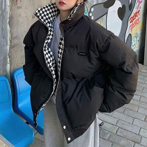 Lacdi 커플룩 체크 두꺼운 패딩점퍼 아우터 데일리 패션 캐주얼 경량패딩 바람막이 외투