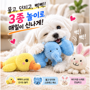 포우팝 최애 애착인형 강아지 삑삑이 장난감 3종세트