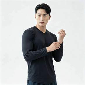 남성 브이넥 긴팔 기능성 티셔츠 자외선차단 속건 통기성 메쉬 운동 헬스 런닝 아웃도어 상의