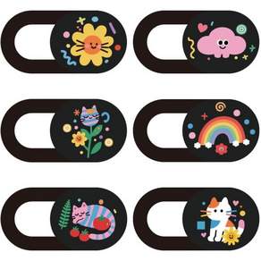 6개 세트 6가지 스타일 카메라 커버 슬라이드 귀여운 0.04인치 프라이버시 가드 액세서리 얇은 차단기 꽃 고양이 구름 무지개 무늬 노트북 데스크탑 컴퓨터 태블릿 가정용