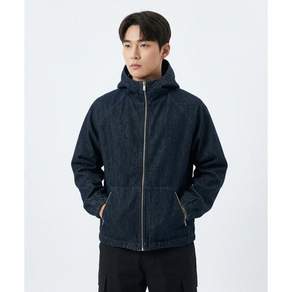 SOMEPLACE MAN 하이넥 데님 지퍼 포인트 세미 크롭 투웨이 후드 집업 자켓 점퍼 [진청]