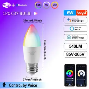 1-10PCS 스마트 RGB Tuya T37 E14 Wifi Led 전구 라이트 6W 캔들 램프 알렉사 아마존 홈 얀덱스 앨리스 호
