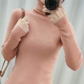 칩썬데이 여성 골지 터틀넥 풀오버 긴팔 슬림 목 폴라티