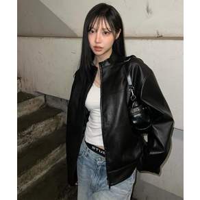 굿라이프웍스 논카라 크롭 라이더 자켓 블랙