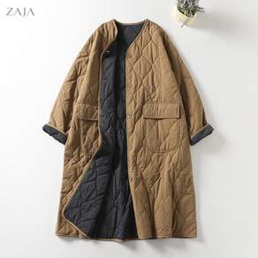 ZAJA 여성 퀼팅코트 노카라 누빔 보온 간절기 롱기장 아우터