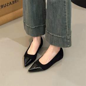 LUNATURE 여성 뾰족코 슈즈 배색 발편한 푹신 데일리 단화5cm