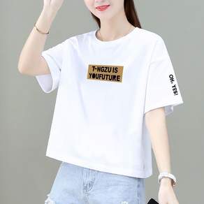 여름 반팔 티셔츠 T 여성용 짧은 기장의 루즈핏 슬림핏 다용도 상의
