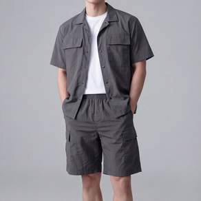 더베이직샵 남자 여름 나일론 셋업 바스락 반팔 셔츠 카고 반바지 상하세트