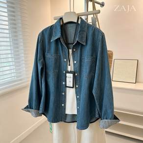 ZAJA 여성 데님셔츠 자켓 카라 레이어드 남방 데님 아우터