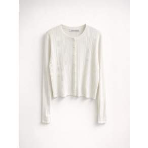 320Showroom Linen Blend Ribbed Short Cardigan Ivory
