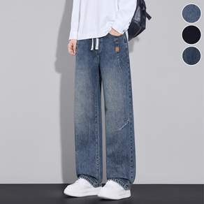 wassup 남자 가을바지 스판 와이드 밴딩청바지 빅싸이즈 워싱 데님팬츠 가을용
