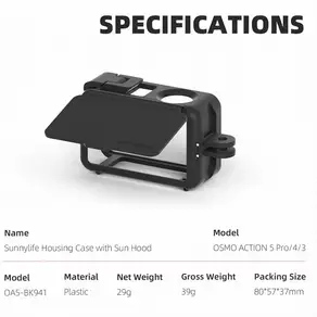DJI OSMO Action 5 Pro 4 3 용 2in1 토끼 케이지 차양 방지 가을 보호 프레임 케이스가있는 퀵 릴리스 확장