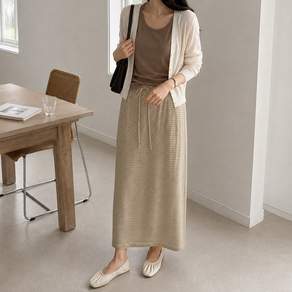 데일리앤 모라 맥시 단가라 스트라이프 롱스커트 스판 A라인 스트링 줄무늬 임부복 빅사이즈 치마 여름