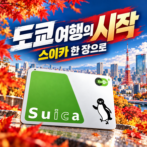 일본 교통카드 스이카 실물 1 000엔 (보증금 500엔 + 사용가능 500엔) 일본여행 필수품 도쿄 및 전지역 사용가능