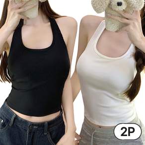 베르슈어 여성 홀터넥 브라 캡 내장 나시 탑 2종 세트