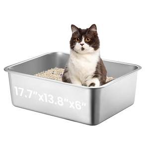펫인스트벳 스테인리스 스틸 고양이 화장실 17.7"x13.8"x6" 대형 | 실내 고양이용 비점착성 매끄