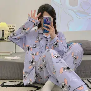 귀엽고 편안한 데일리 파자마 상의 여성 스티치 bear
