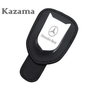 Kazama 자동차 선바이저 썬글라스클립 고급 가죽 두랄루민 소재 고양이 모양 다기능 카드 수납 각인 포함 차량용 안경거치대 F246 호환