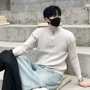 Motria남자니트 하프집업 꽈배기니트 반집업 긴팔 가을 겨울 스웨터 캐주얼 풀오버
