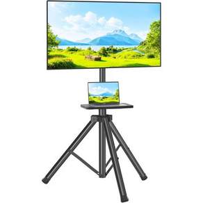 23 - 80인치 LED LCD 평면 스크린/커브 TV용 선반이 있는 TVON TV 삼각대 스탠드 ±15° 기울기 및 높이 조절이 가능한 휴대용 최대 100파운드 실외 마운