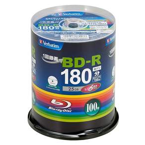 Verbatim 바베이텀 1회 녹화용 블루레이 디스크 BD-R 25GB 100장 화이트 프린터 불 단면 1층 1-6배속 VBR130RP100SV4