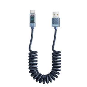 Toocki PD 6A 66W USB-A to C타입 차량용 고속 충전케이블 180CM 코일 스프링 LED 전력 디스플레이 나일론 편조 안엉킴