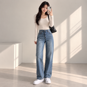 Shopflix 여성 편안한 와이드 워싱 청바지 빅사이즈까지