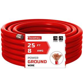 AWELTEC 10 게이지 전선 25피트 블랙 파워 접지 케이블 자동차 주요 배터리 케이블용 구리 피복 알루미늄 오디오 앰프 배선 발전기 RV용 Red|8 Gauge(25FT)