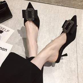 (이벤트250) 노티아 7cm 스웨이드 큐빅 뮬 슬리퍼 2color