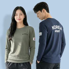 [이지바이] (1+1) 남녀공용 로카 라운드 긴팔 티셔츠_로카티 코리아아미