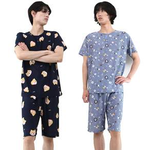 3355shop (2세트) 남성 여성 쿨 까실이 반팔 잠옷세트 커플 여름 잠옷 파자마 홈웨어 상하세트 1+1