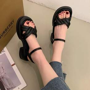 란몰 여성 데일리 발편한 키높이 가죽 통굽 샌들