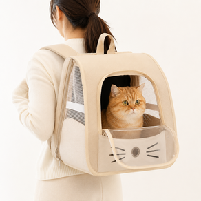 상덕 고양이 강아지 이동가방 통풍 펫 백팩 투명창 반려동물 외출 캐리어 베이지