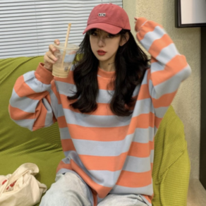 패션디바 1103-1 오버핏 스트라이프 박시 맨투맨