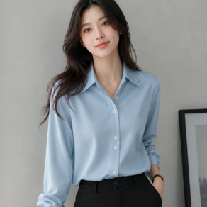 데일로엔 여성 오피스 카라 베이직 루즈핏 데일리 긴팔 블라우스