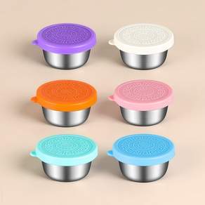 AIFUNT 엘리펀트 304 스테인리스 소스컵 6P 세트 50ml - 밀폐 실리콘 무늬뚜껑 포함 소형 양념 종지 소분 용기
