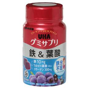 일본 UHA 미카쿠도 구미 젤리 맛있는 온가족 청소년 성장기 철분 엽산 30일분 1통